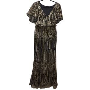 Ever Pretty Black & Gold Sequin Gown - Size L